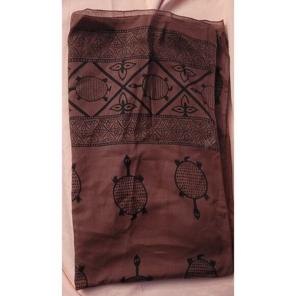 Banjara Brown Tribal Primitive Black Turtle Design Scarf - Picture 3 of 5